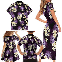 Purple Tropical Hawaii Family Matching Short Sleeve Bodycon Dress and Hawaiian Shirt Seamless Monstera Plumeria Hawaiian Pattern LT14 - Polynesian Pride