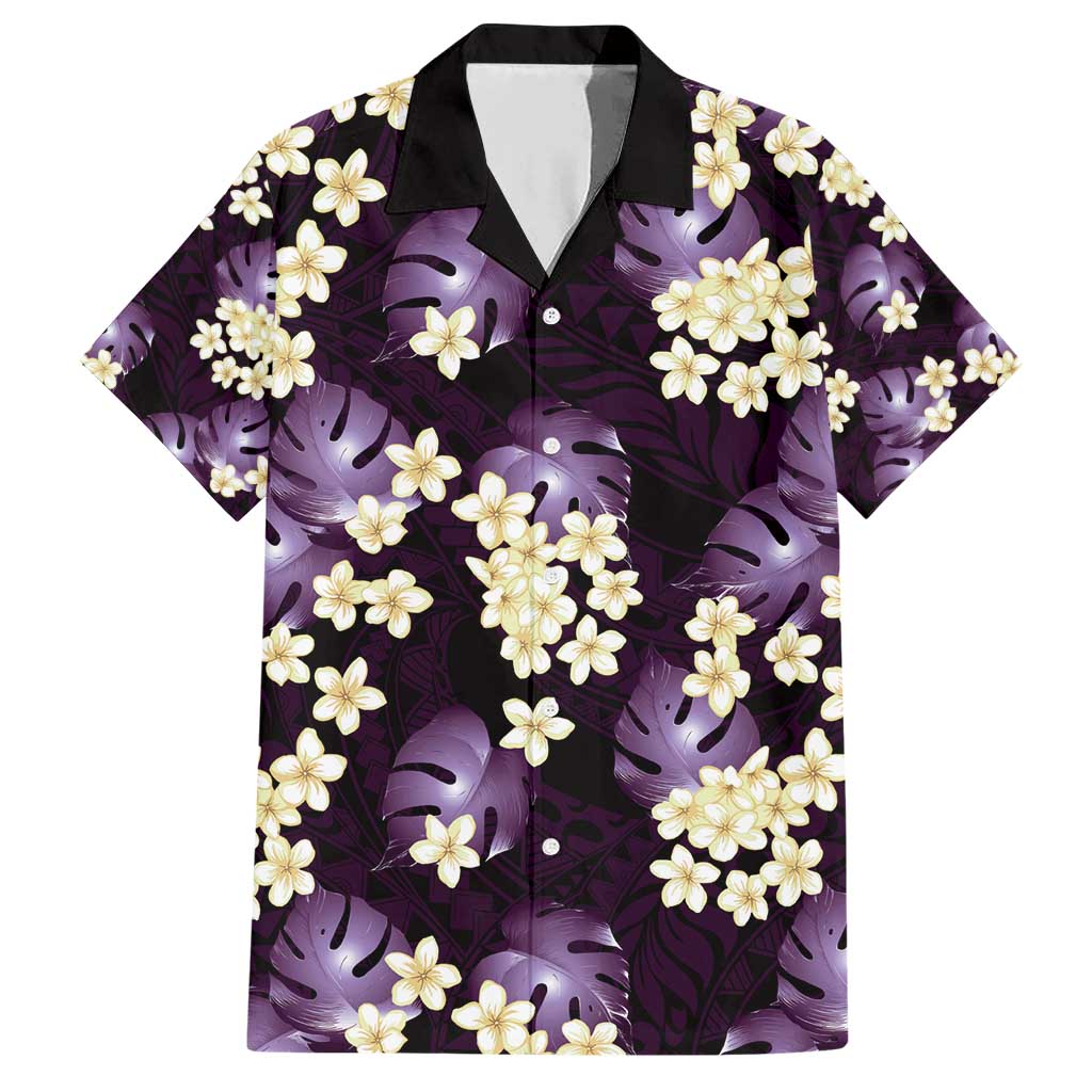Purple Tropical Hawaii Family Matching Short Sleeve Bodycon Dress and Hawaiian Shirt Seamless Monstera Plumeria Hawaiian Pattern LT14 Dad's Shirt - Short Sleeve Purple - Polynesian Pride