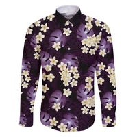 Purple Tropical Hawaii Family Matching Short Sleeve Bodycon Dress and Hawaiian Shirt Seamless Monstera Plumeria Hawaiian Pattern LT14 Dad's Shirt - Long Sleeve Purple - Polynesian Pride
