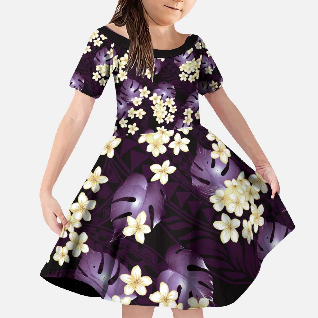 Purple Tropical Hawaii Family Matching Summer Maxi Dress and Hawaiian Shirt Seamless Monstera Plumeria Hawaiian Pattern LT14 Daughter's Dress Purple - Polynesian Pride