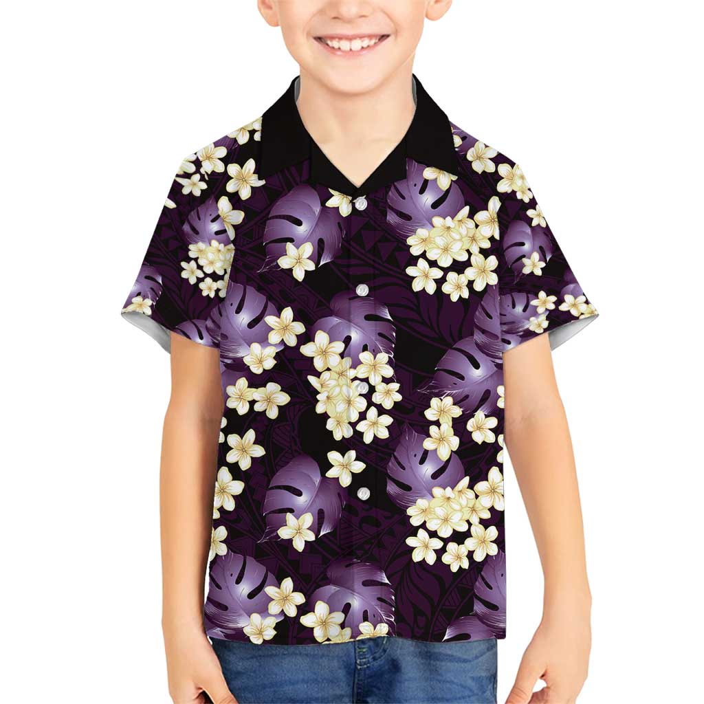 Purple Tropical Hawaii Family Matching Summer Maxi Dress and Hawaiian Shirt Seamless Monstera Plumeria Hawaiian Pattern LT14 Son's Shirt Purple - Polynesian Pride