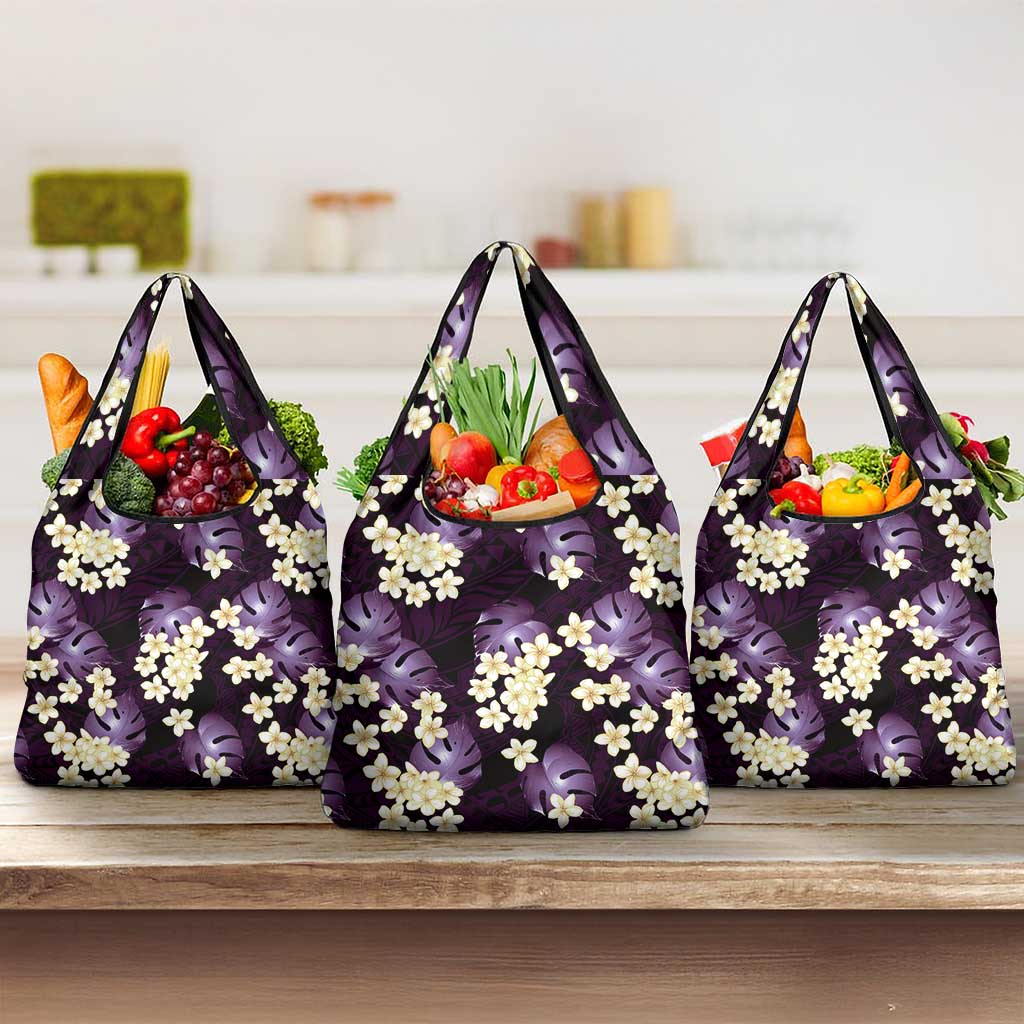 Purple Tropical Hawaii Grocery Bag Seamless Monstera Plumeria Hawaiian Pattern - Polynesian Pride