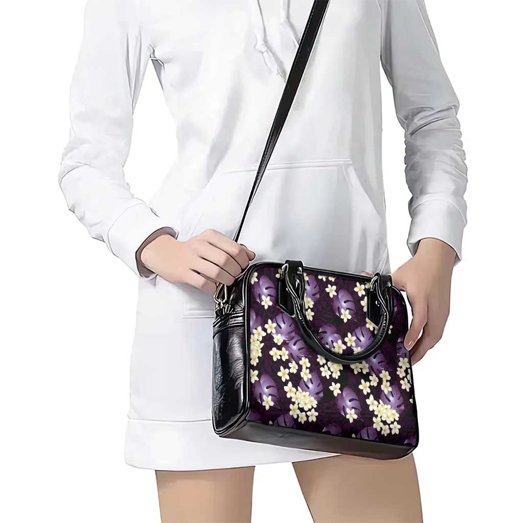 Purple Tropical Hawaii Shoulder Handbag Seamless Monstera Plumeria Hawaiian Pattern - Polynesian Pride
