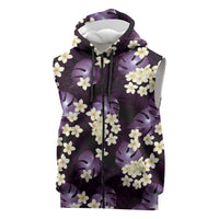 Purple Tropical Hawaii Sleeveless Zip Hoodie Seamless Monstera Plumeria Hawaiian Pattern - Polynesian Pride