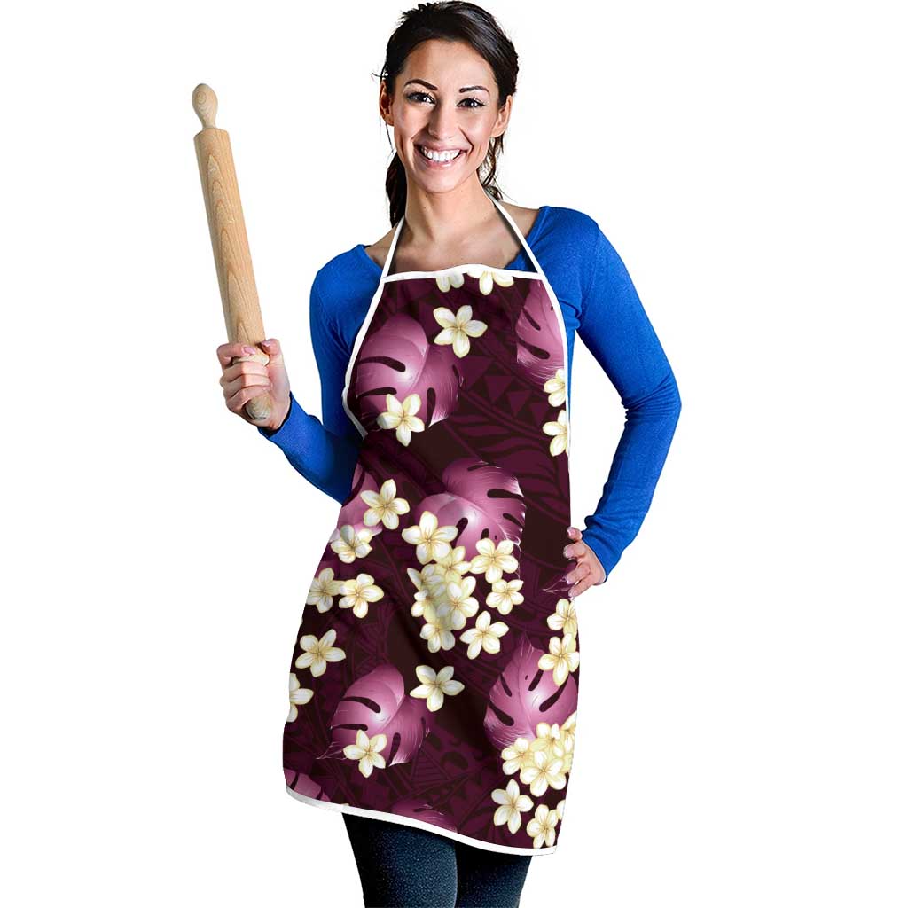 Pink Tropical Hawaii Apron Seamless Monstera Plumeria Hawaiian Pattern - Polynesian Pride