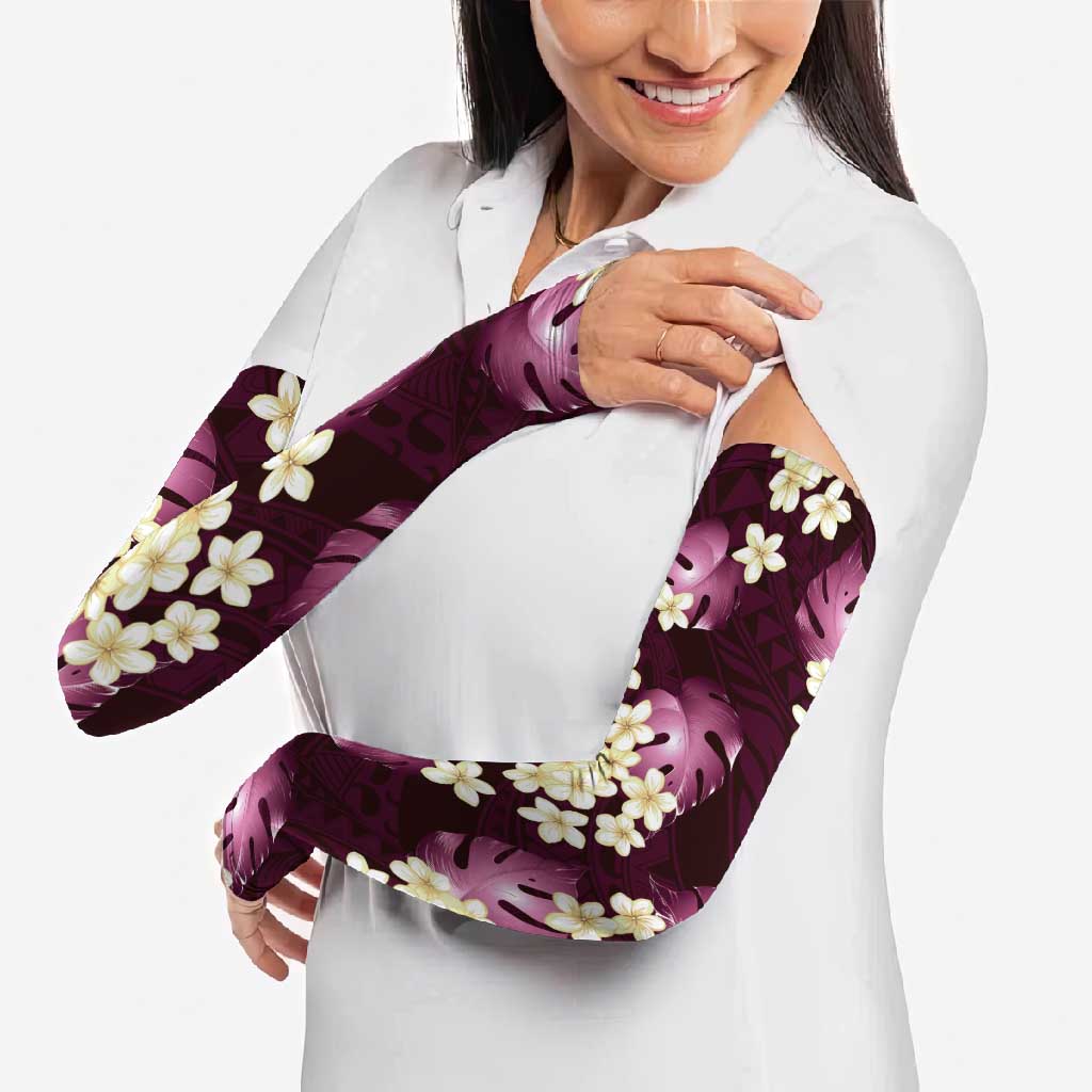 Pink Tropical Hawaii Arm Sleeves Seamless Monstera Plumeria Hawaiian Pattern - Polynesian Pride