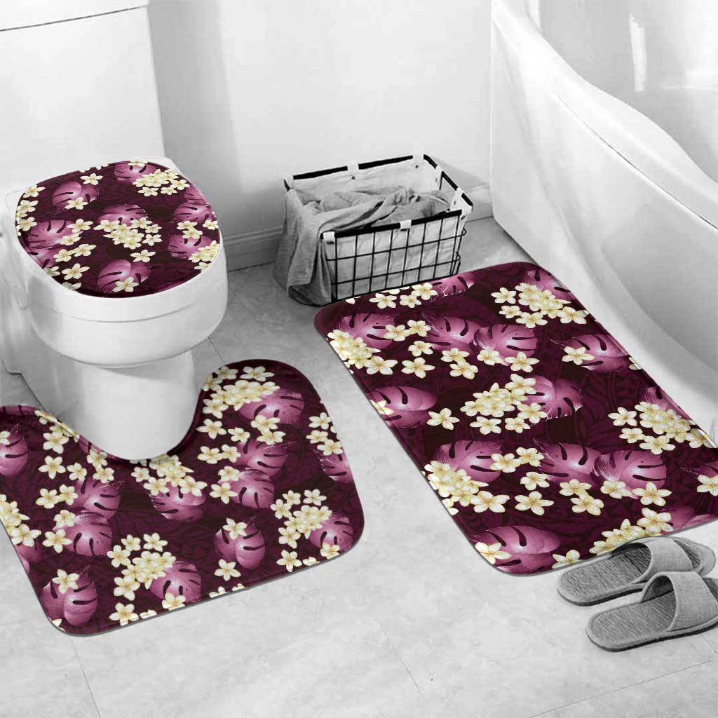 Pink Tropical Hawaii Bathroom Set Seamless Monstera Plumeria Hawaiian Pattern LT14 Mat Set Only (3 pcs) One Size Pink - Polynesian Pride