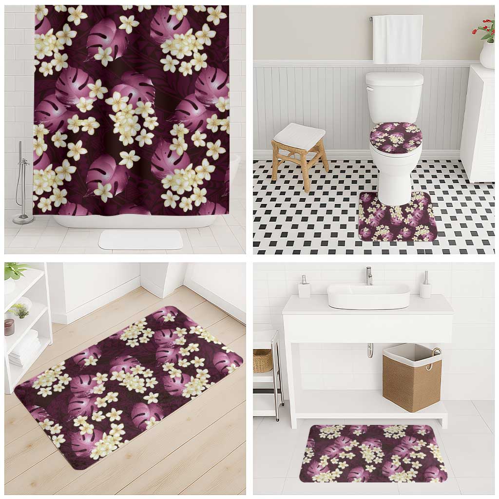 Pink Tropical Hawaii Bathroom Set Seamless Monstera Plumeria Hawaiian Pattern LT14 - Polynesian Pride