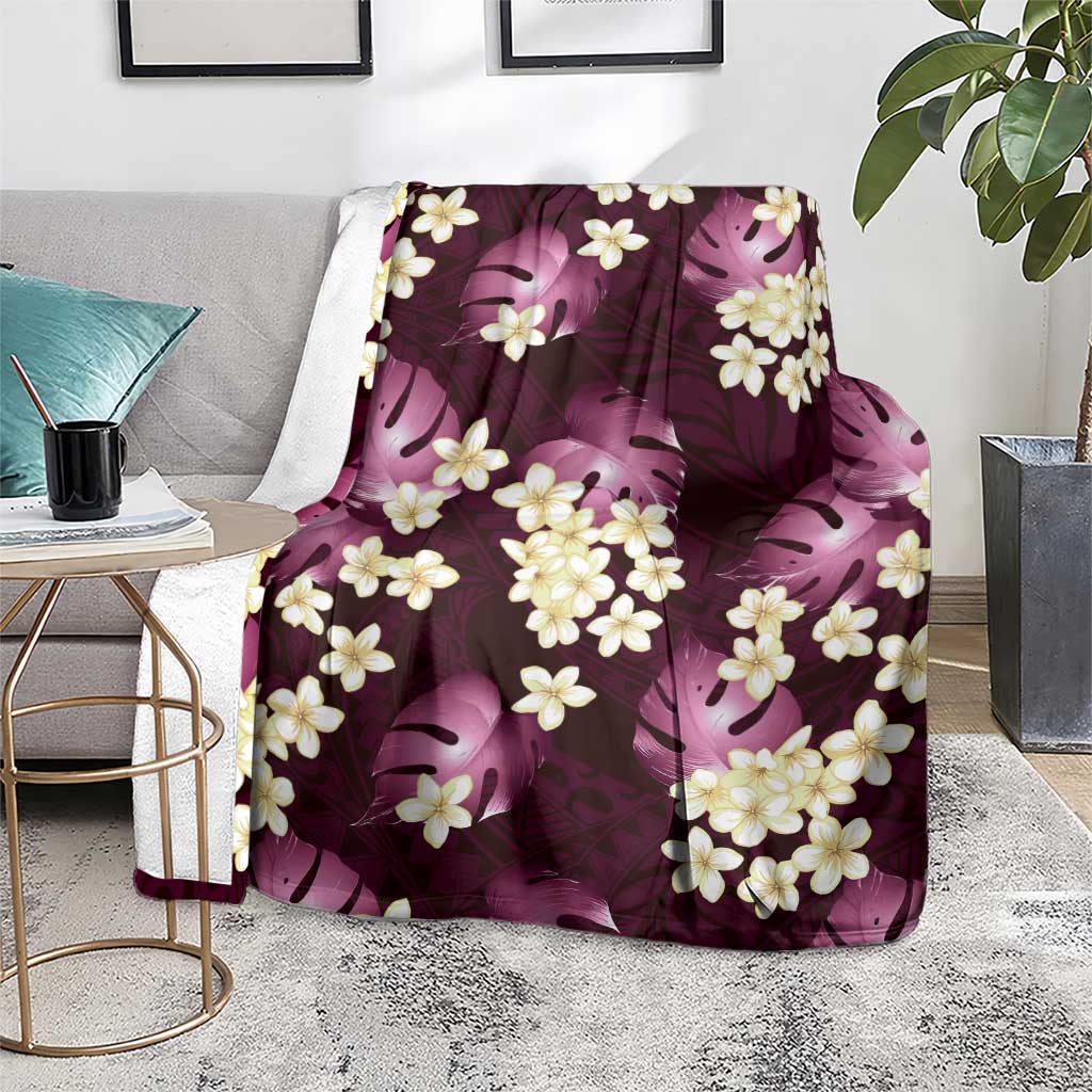 Pink Tropical Hawaii Blanket Seamless Monstera Plumeria Hawaiian Pattern - Polynesian Pride