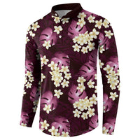 Pink Tropical Hawaii Button Sweatshirt Seamless Monstera Plumeria Hawaiian Pattern - Polynesian Pride