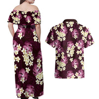 Pink Tropical Hawaii Couples Matching Off Shoulder Maxi Dress and Hawaiian Shirt Seamless Monstera Plumeria Hawaiian Pattern LT14 - Polynesian Pride