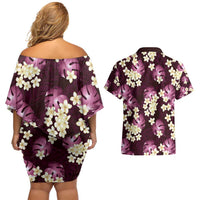 Pink Tropical Hawaii Couples Matching Off Shoulder Short Dress and Hawaiian Shirt Seamless Monstera Plumeria Hawaiian Pattern LT14 - Polynesian Pride