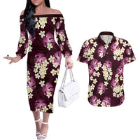 Pink Tropical Hawaii Couples Matching Off The Shoulder Long Sleeve Dress and Hawaiian Shirt Seamless Monstera Plumeria Hawaiian Pattern LT14 Pink - Polynesian Pride