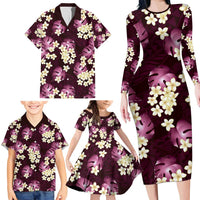 Pink Tropical Hawaii Family Matching Long Sleeve Bodycon Dress and Hawaiian Shirt Seamless Monstera Plumeria Hawaiian Pattern LT14 - Polynesian Pride