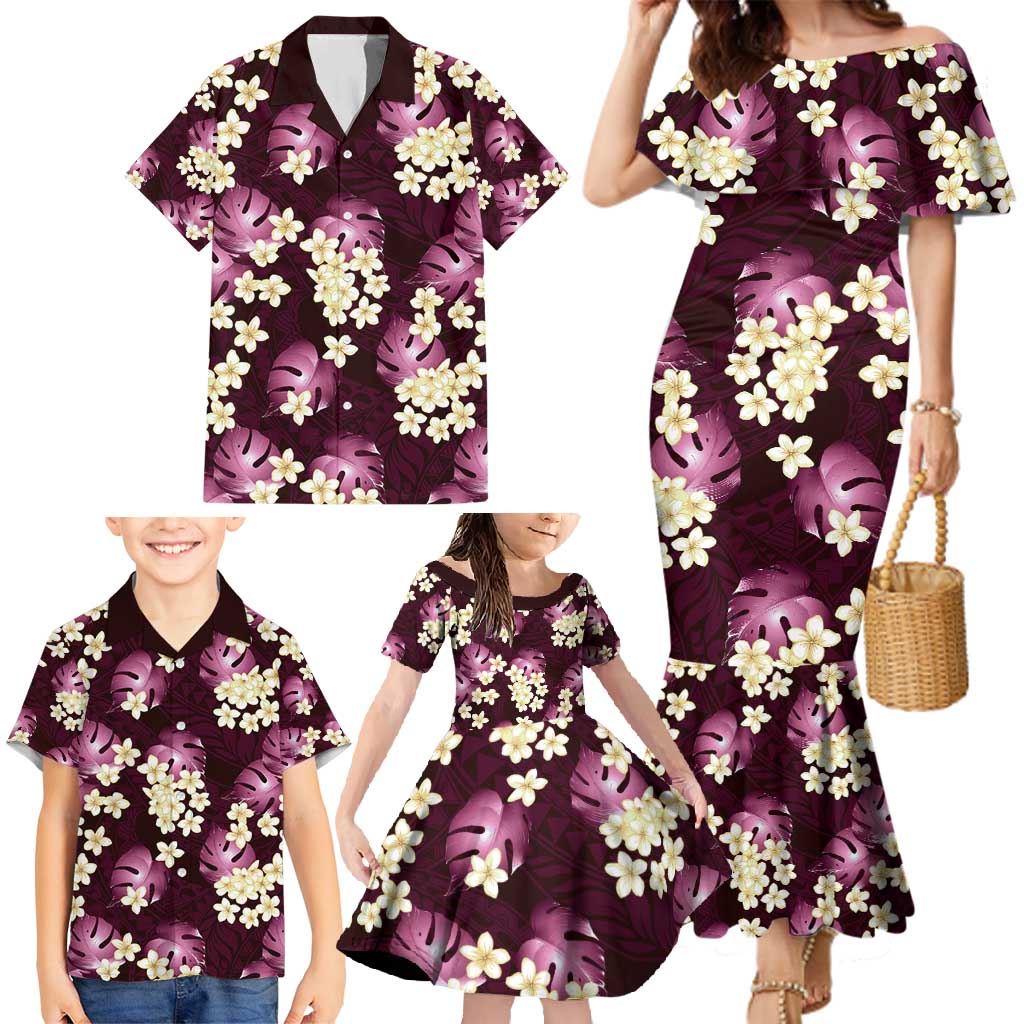 Pink Tropical Hawaii Family Matching Mermaid Dress and Hawaiian Shirt Seamless Monstera Plumeria Hawaiian Pattern LT14 - Polynesian Pride