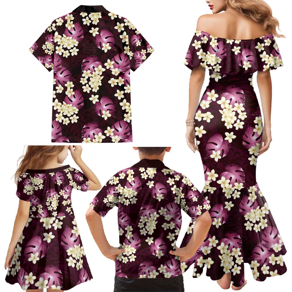 Pink Tropical Hawaii Family Matching Mermaid Dress and Hawaiian Shirt Seamless Monstera Plumeria Hawaiian Pattern LT14 - Polynesian Pride