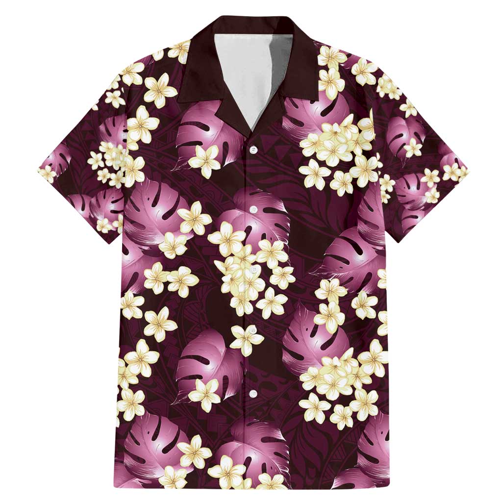 Pink Tropical Hawaii Family Matching Mermaid Dress and Hawaiian Shirt Seamless Monstera Plumeria Hawaiian Pattern LT14 Dad's Shirt - Short Sleeve Pink - Polynesian Pride