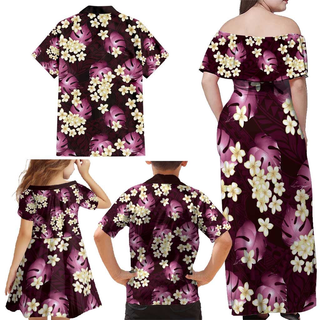 Pink Tropical Hawaii Family Matching Off Shoulder Maxi Dress and Hawaiian Shirt Seamless Monstera Plumeria Hawaiian Pattern LT14 - Polynesian Pride