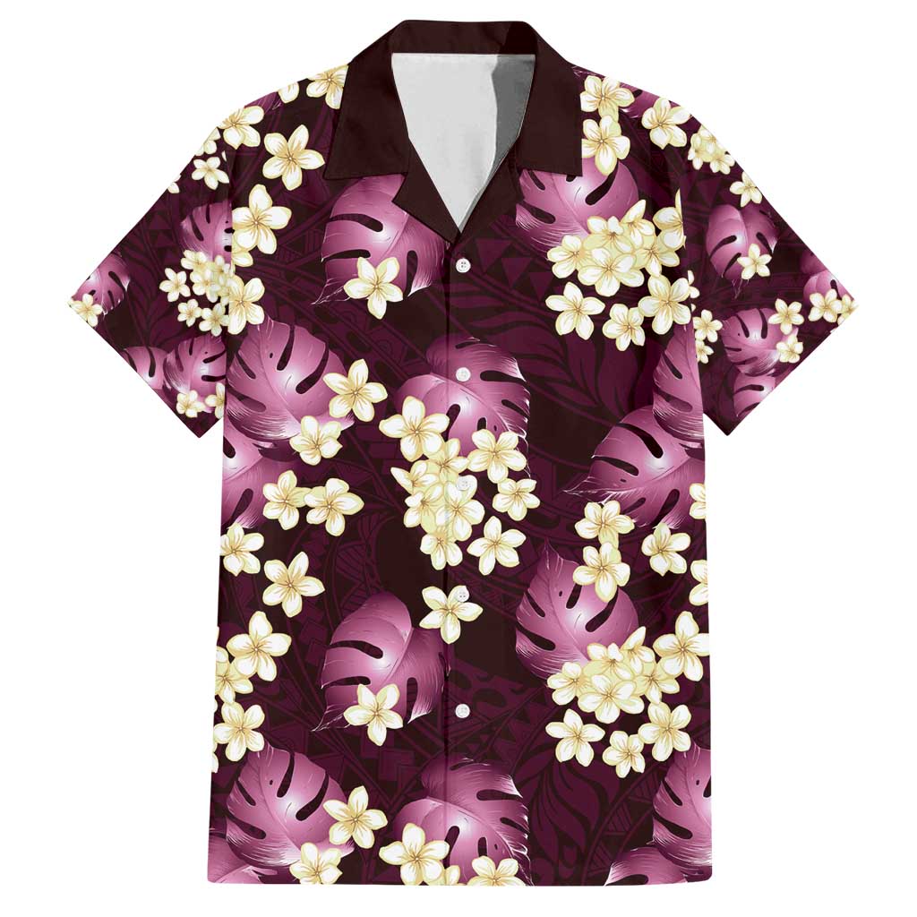 Pink Tropical Hawaii Family Matching Off Shoulder Maxi Dress and Hawaiian Shirt Seamless Monstera Plumeria Hawaiian Pattern LT14 Dad's Shirt - Short Sleeve Pink - Polynesian Pride