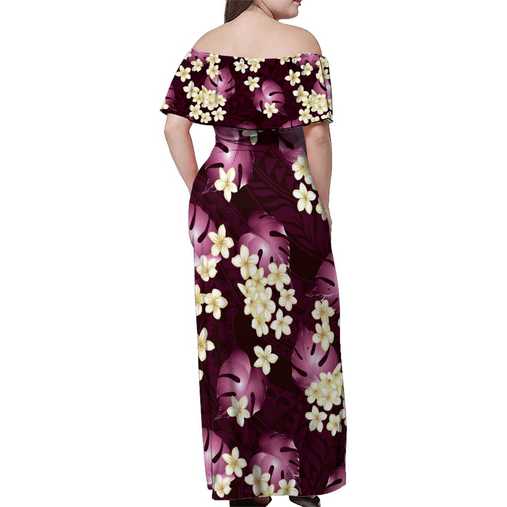 Pink Tropical Hawaii Family Matching Off Shoulder Maxi Dress and Hawaiian Shirt Seamless Monstera Plumeria Hawaiian Pattern LT14 - Polynesian Pride
