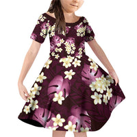 Pink Tropical Hawaii Family Matching Off Shoulder Short Dress and Hawaiian Shirt Seamless Monstera Plumeria Hawaiian Pattern LT14 Daughter's Dress Pink - Polynesian Pride