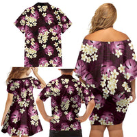 Pink Tropical Hawaii Family Matching Off Shoulder Short Dress and Hawaiian Shirt Seamless Monstera Plumeria Hawaiian Pattern LT14 - Polynesian Pride
