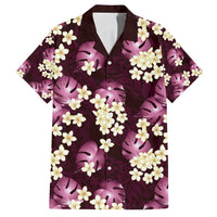 Pink Tropical Hawaii Family Matching Off Shoulder Short Dress and Hawaiian Shirt Seamless Monstera Plumeria Hawaiian Pattern LT14 Dad's Shirt - Short Sleeve Pink - Polynesian Pride