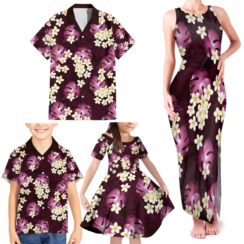 Pink Tropical Hawaii Family Matching Tank Maxi Dress and Hawaiian Shirt Seamless Monstera Plumeria Hawaiian Pattern LT14 - Polynesian Pride