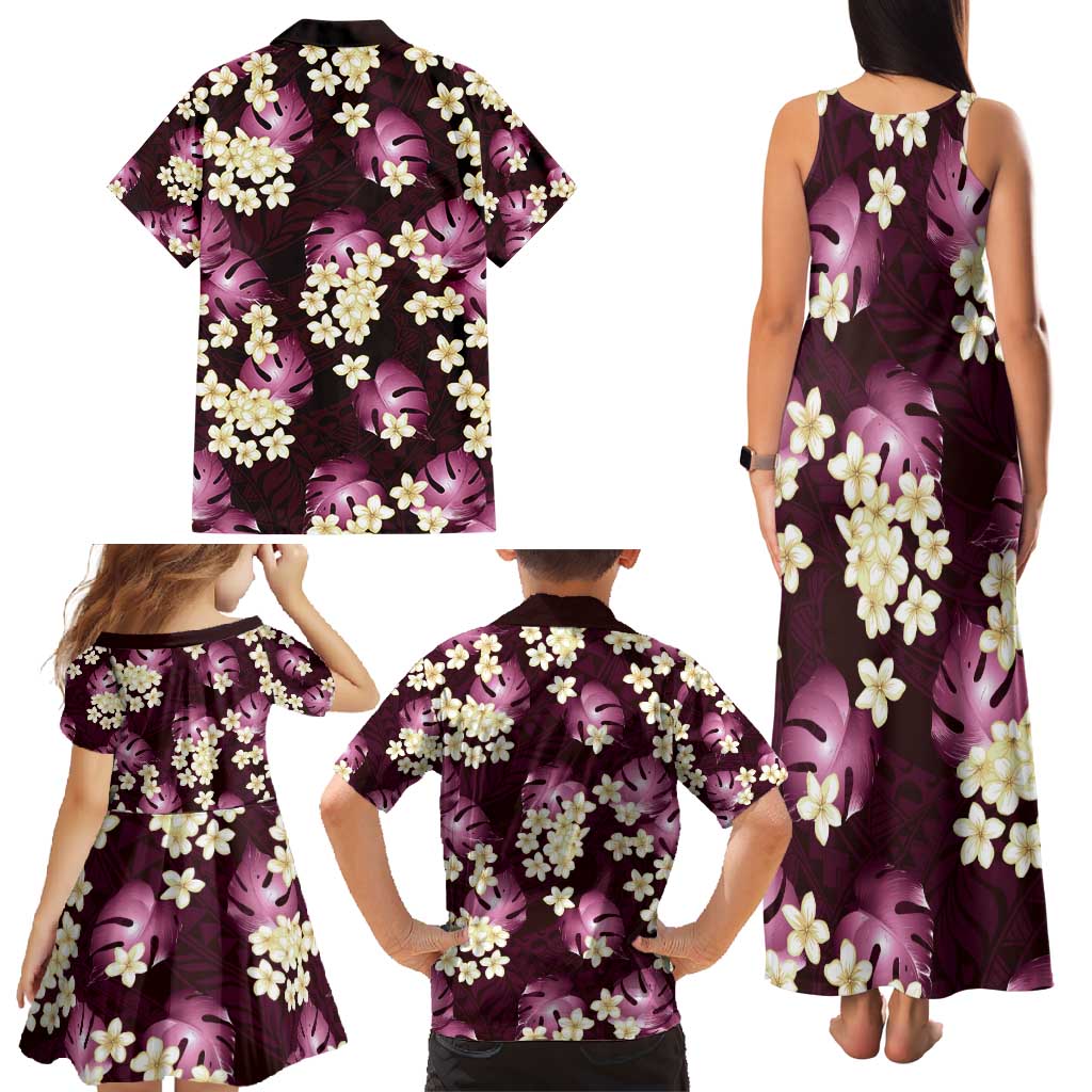 Pink Tropical Hawaii Family Matching Tank Maxi Dress and Hawaiian Shirt Seamless Monstera Plumeria Hawaiian Pattern LT14 - Polynesian Pride