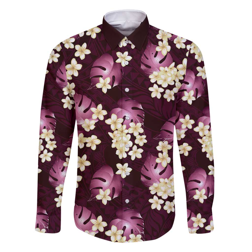 Pink Tropical Hawaii Family Matching Tank Maxi Dress and Hawaiian Shirt Seamless Monstera Plumeria Hawaiian Pattern LT14 Dad's Shirt - Long Sleeve Pink - Polynesian Pride