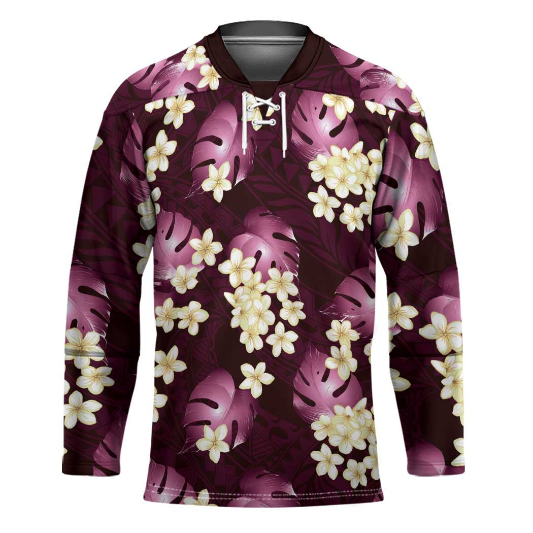 Pink Tropical Hawaii Hockey Jersey Seamless Monstera Plumeria Hawaiian Pattern - Polynesian Pride