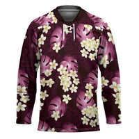 Pink Tropical Hawaii Hockey Jersey Seamless Monstera Plumeria Hawaiian Pattern - Polynesian Pride
