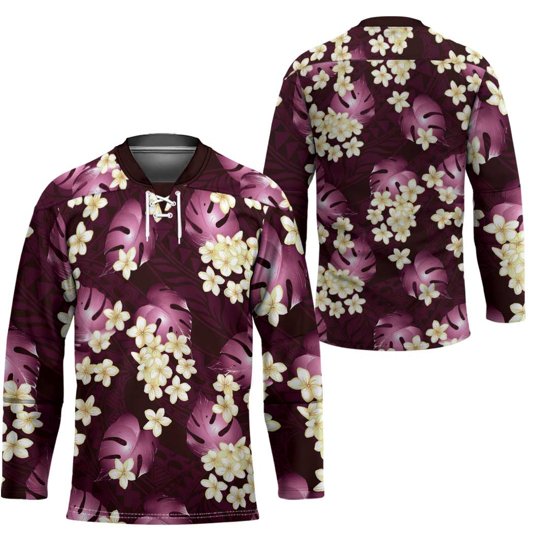 Pink Tropical Hawaii Hockey Jersey Seamless Monstera Plumeria Hawaiian Pattern - Polynesian Pride