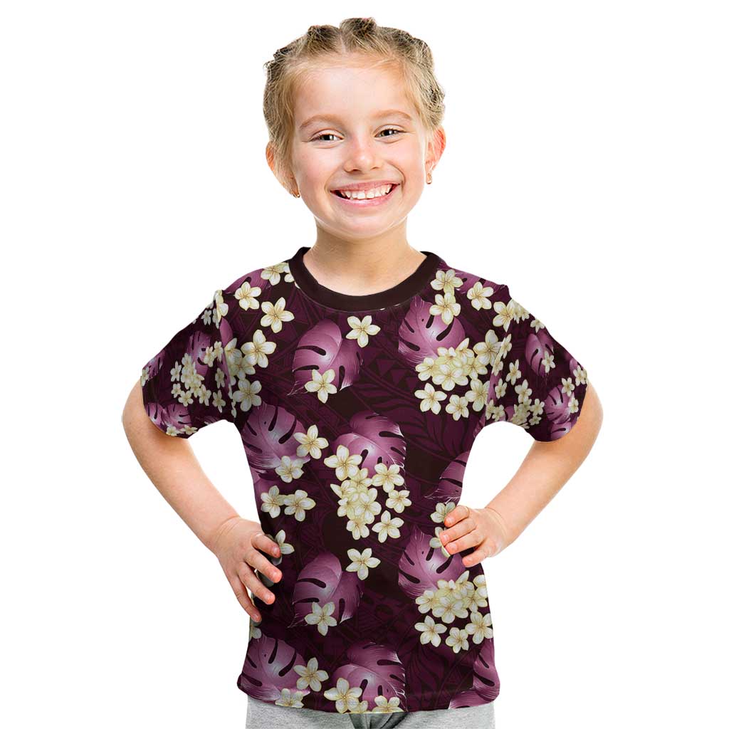 Pink Tropical Hawaii Kid T Shirt Seamless Monstera Plumeria Hawaiian Pattern - Polynesian Pride