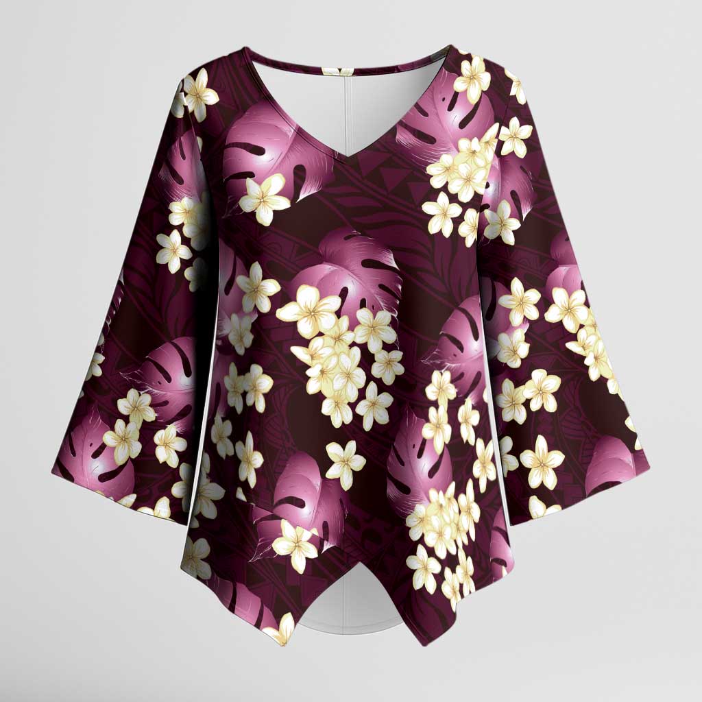 Pink Tropical Hawaii Kimono Sleeve Blouse Seamless Monstera Plumeria Hawaiian Pattern - Polynesian Pride