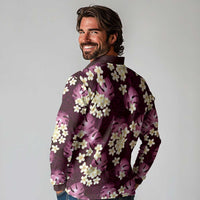 Pink Tropical Hawaii Long Sleeve Polo Shirt Seamless Monstera Plumeria Hawaiian Pattern - Polynesian Pride