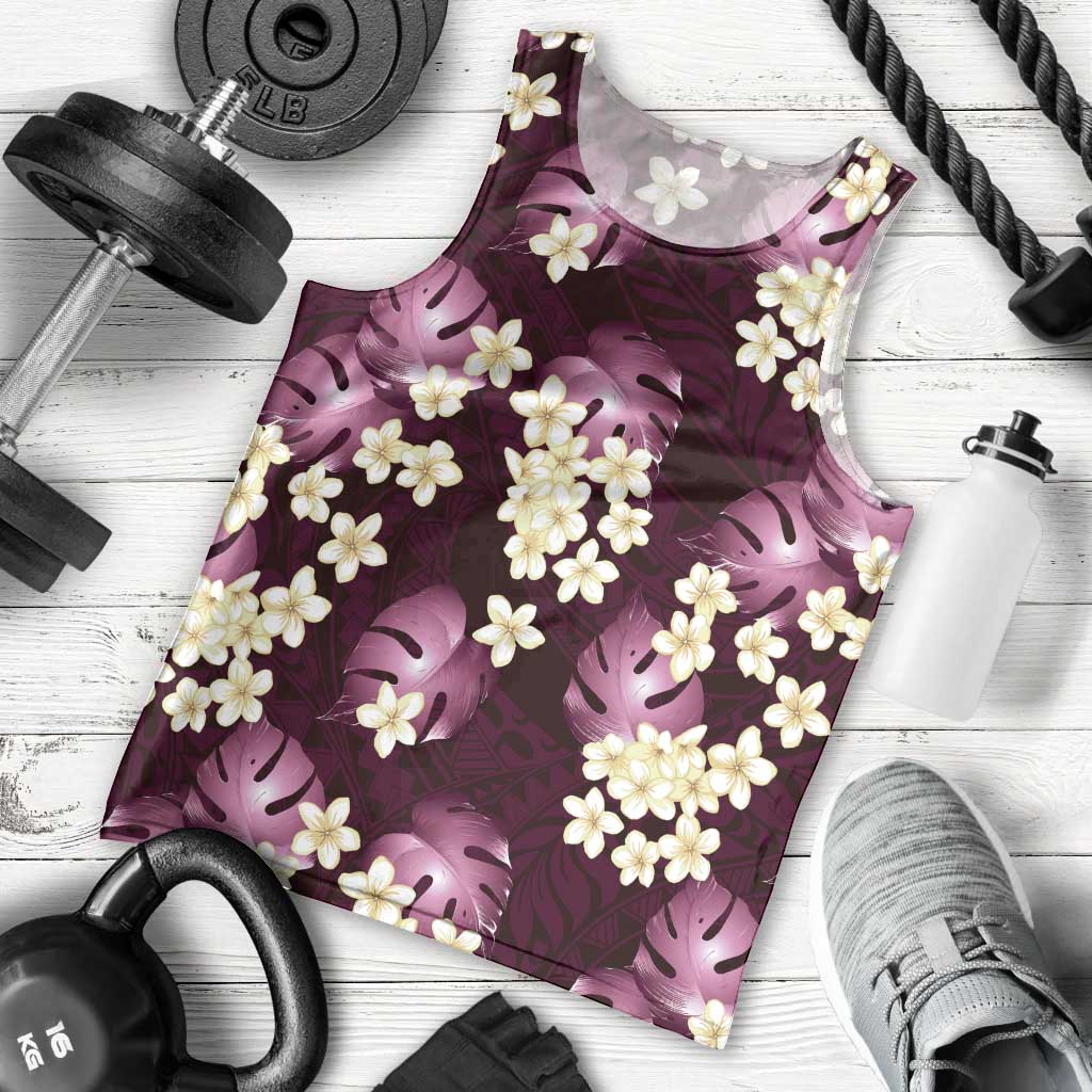 Pink Tropical Hawaii Men Tank Top Seamless Monstera Plumeria Hawaiian Pattern - Polynesian Pride