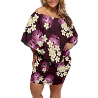 Pink Tropical Hawaii Off Shoulder Short Dress Seamless Monstera Plumeria Hawaiian Pattern - Polynesian Pride