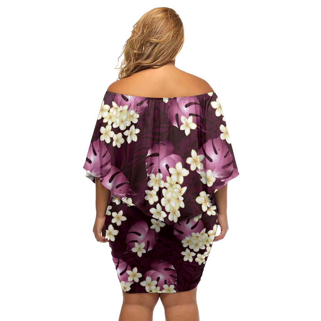 Pink Tropical Hawaii Off Shoulder Short Dress Seamless Monstera Plumeria Hawaiian Pattern - Polynesian Pride