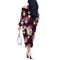 Pink Tropical Hawaii Off The Shoulder Long Sleeve Dress Seamless Monstera Plumeria Hawaiian Pattern - Polynesian Pride