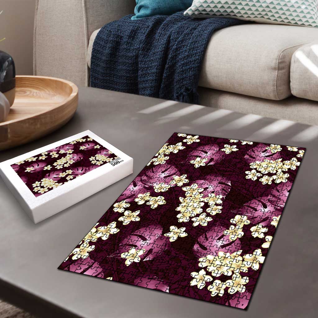 Pink Tropical Hawaii Puzzle Seamless Monstera Plumeria Hawaiian Pattern - Polynesian Pride
