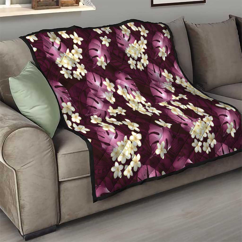 Pink Tropical Hawaii Quilt Seamless Monstera Plumeria Hawaiian Pattern - Polynesian Pride