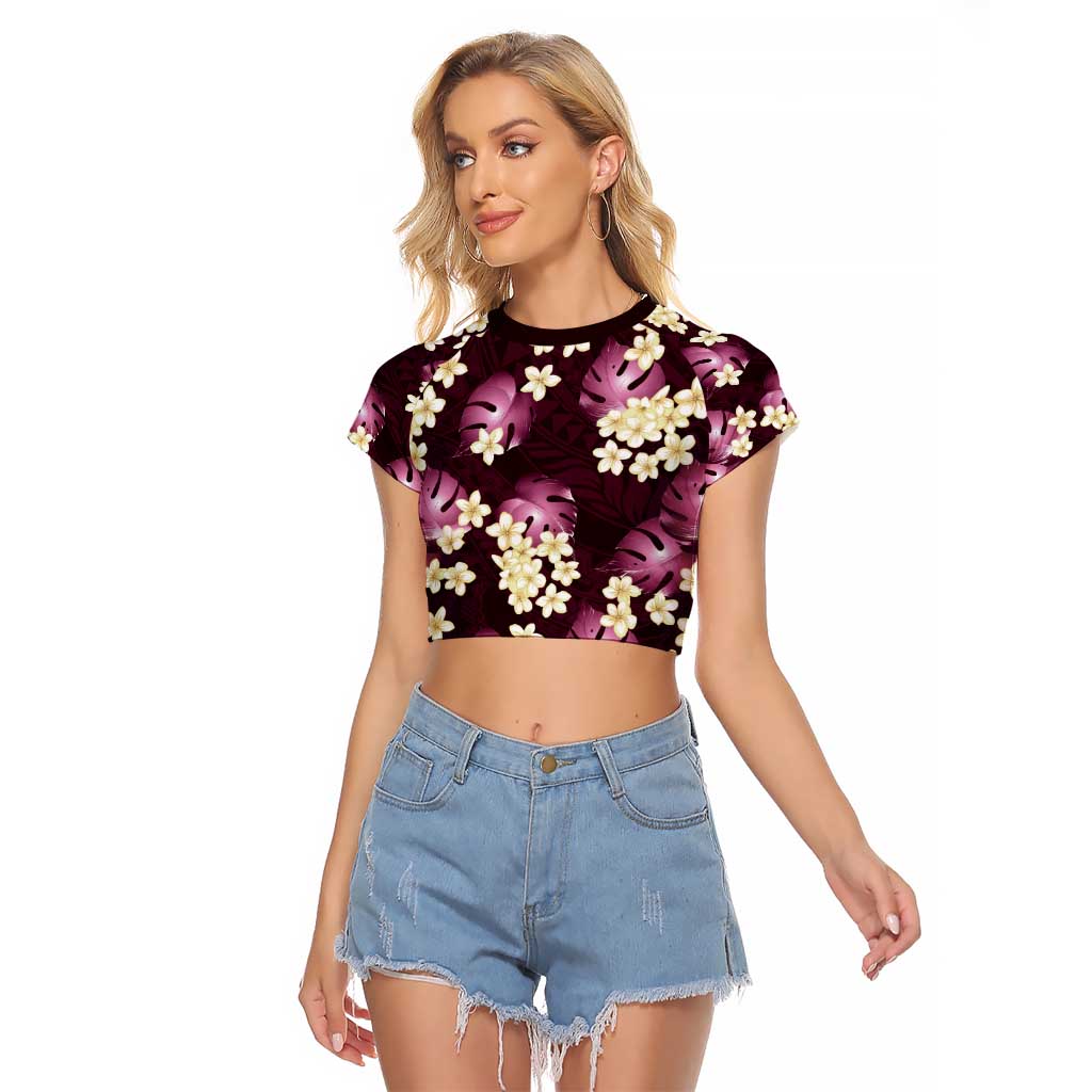 Pink Tropical Hawaii Raglan Cropped T Shirt Seamless Monstera Plumeria Hawaiian Pattern - Polynesian Pride