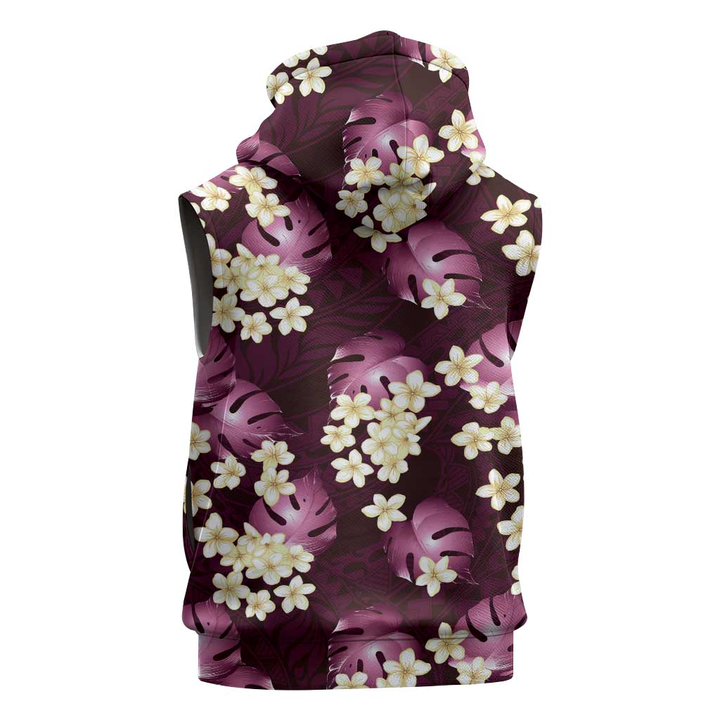 Pink Tropical Hawaii Sleeveless Hoodie Seamless Monstera Plumeria Hawaiian Pattern - Polynesian Pride