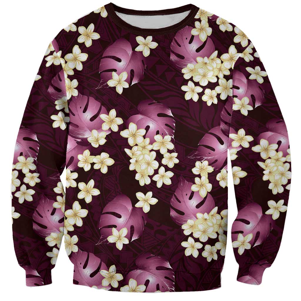 Pink Tropical Hawaii Sweatshirt Seamless Monstera Plumeria Hawaiian Pattern - Polynesian Pride