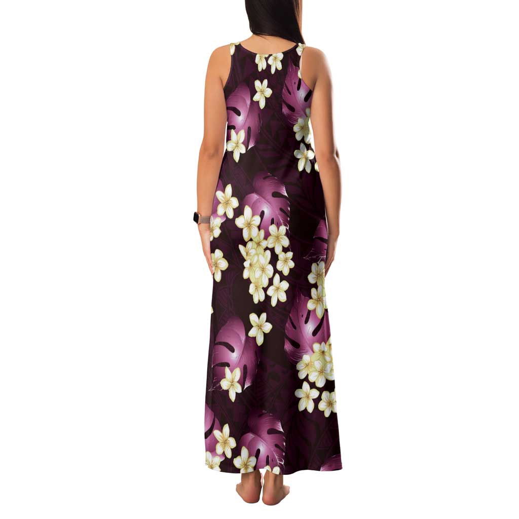 Pink Tropical Hawaii Tank Maxi Dress Seamless Monstera Plumeria Hawaiian Pattern - Polynesian Pride