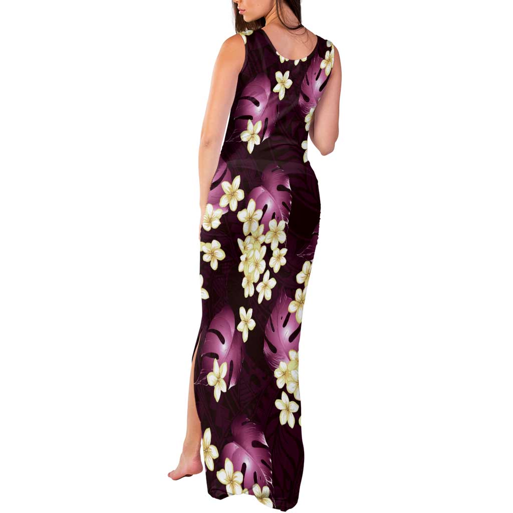 Pink Tropical Hawaii Tank Maxi Dress Seamless Monstera Plumeria Hawaiian Pattern - Polynesian Pride