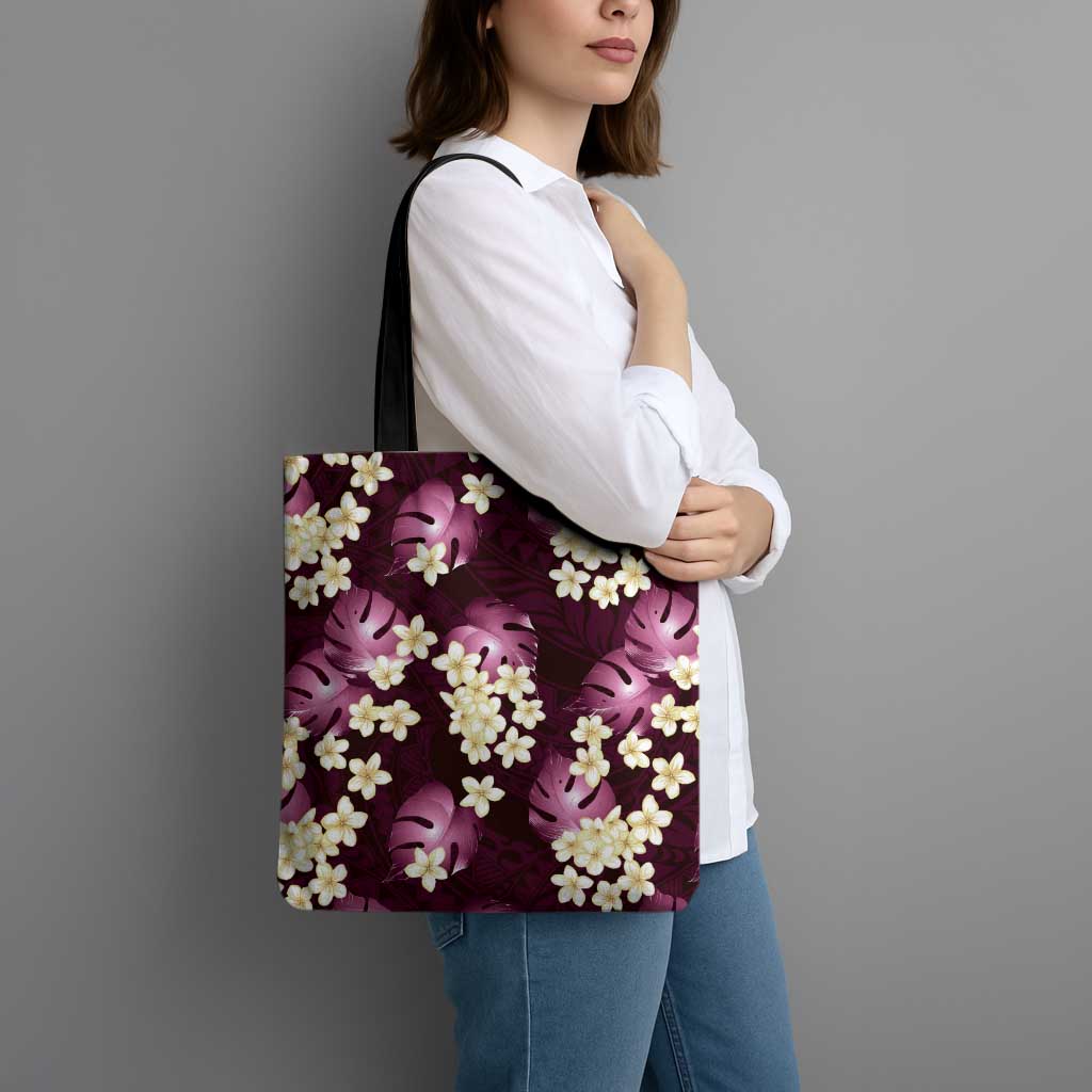 Pink Tropical Hawaii Tote Bag Seamless Monstera Plumeria Hawaiian Pattern - Polynesian Pride