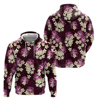 Pink Tropical Hawaii Zip Hoodie Seamless Monstera Plumeria Hawaiian Pattern - Polynesian Pride