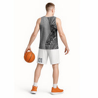 Black Gray Polynesia Tropical Flowers Basketball Jersey LT14 - Polynesian Pride